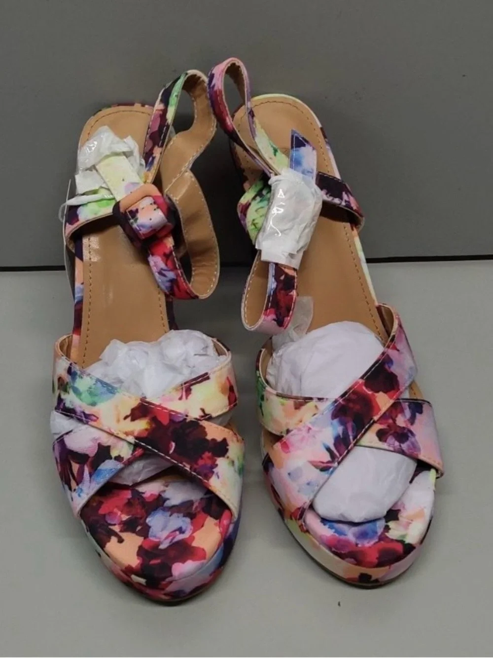 Abbleet Women’s Floral Multi-Color Platform Block Heel Sandals - US Size 8